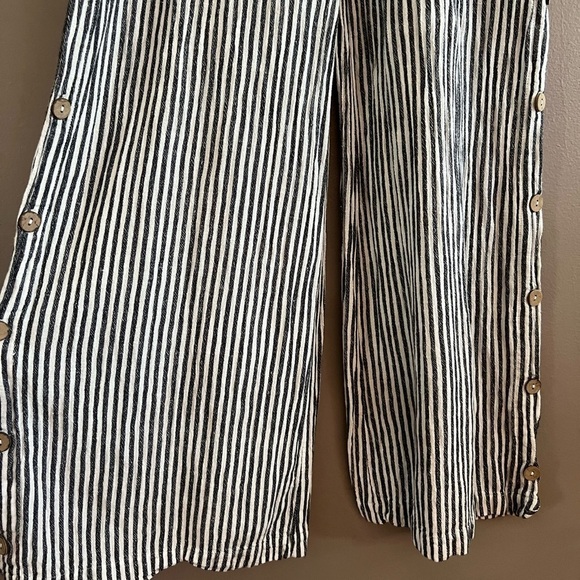 Ellor Jumpsuit Romper Pant White Black Stripe  Side Buttons Drawstring Sz XS - Picture 5 of 16